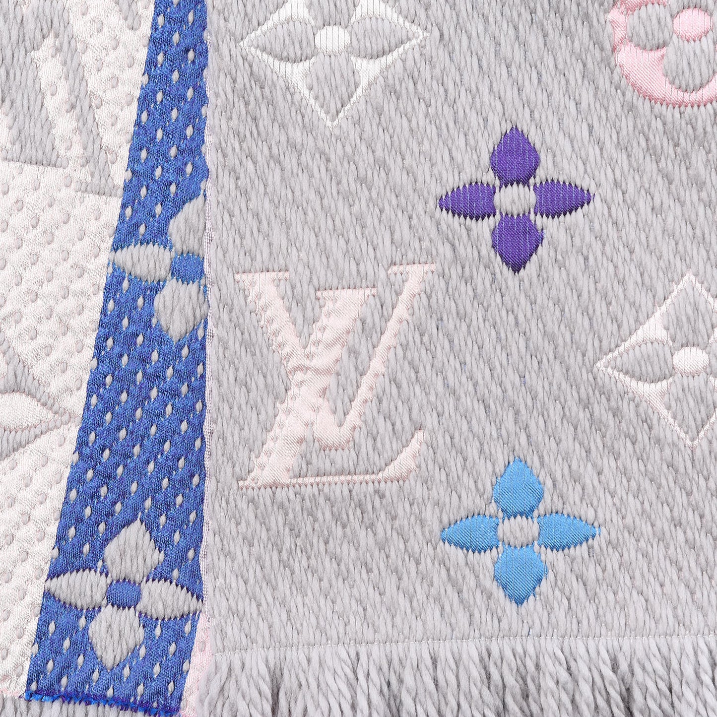 Wool Silk Rainbow Logomania Scarf Grey