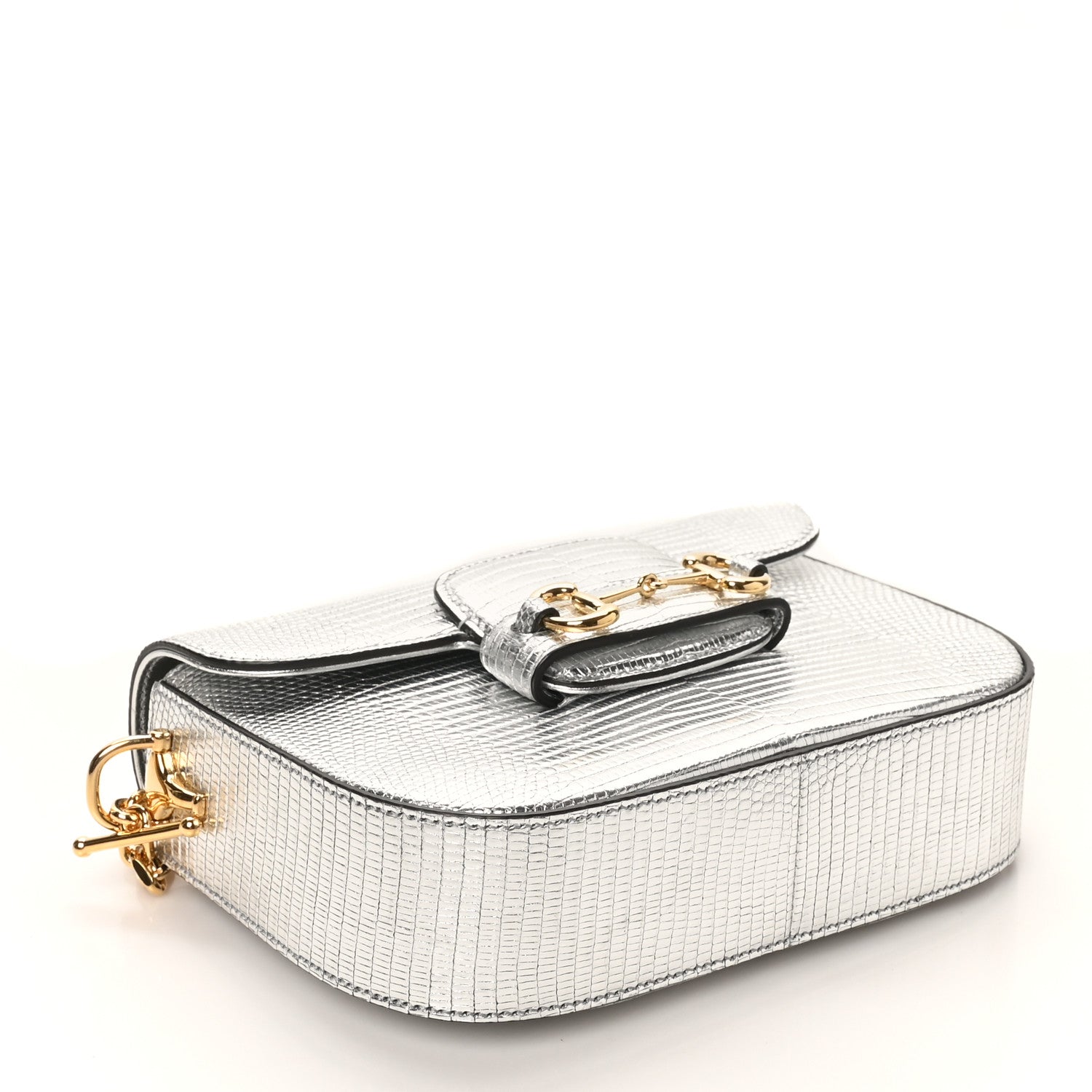 Gucci Lizard Mini Horsebit 1955 Shoulder Bag Silver 4 of 10