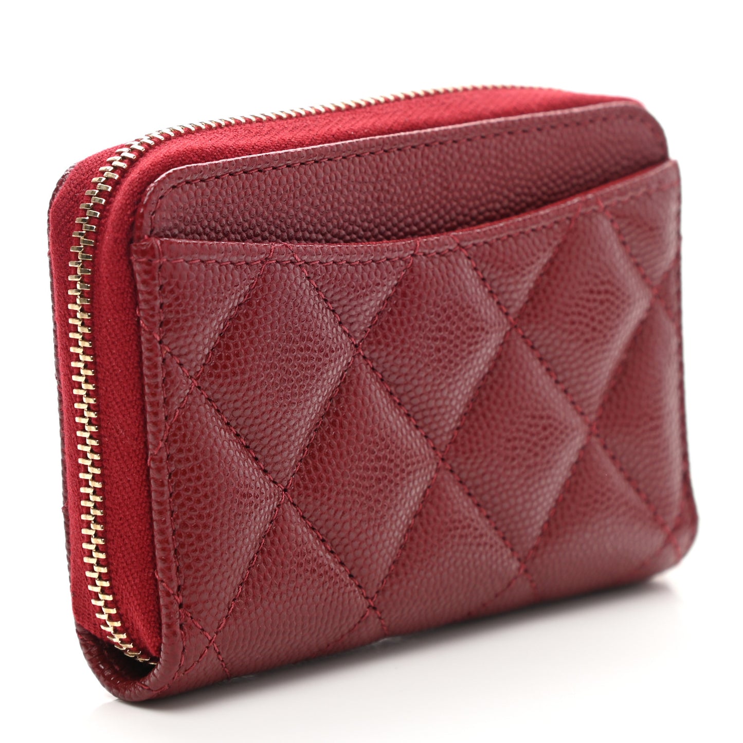 Caviar Quilted Zip Around Coin Purse Burgundy