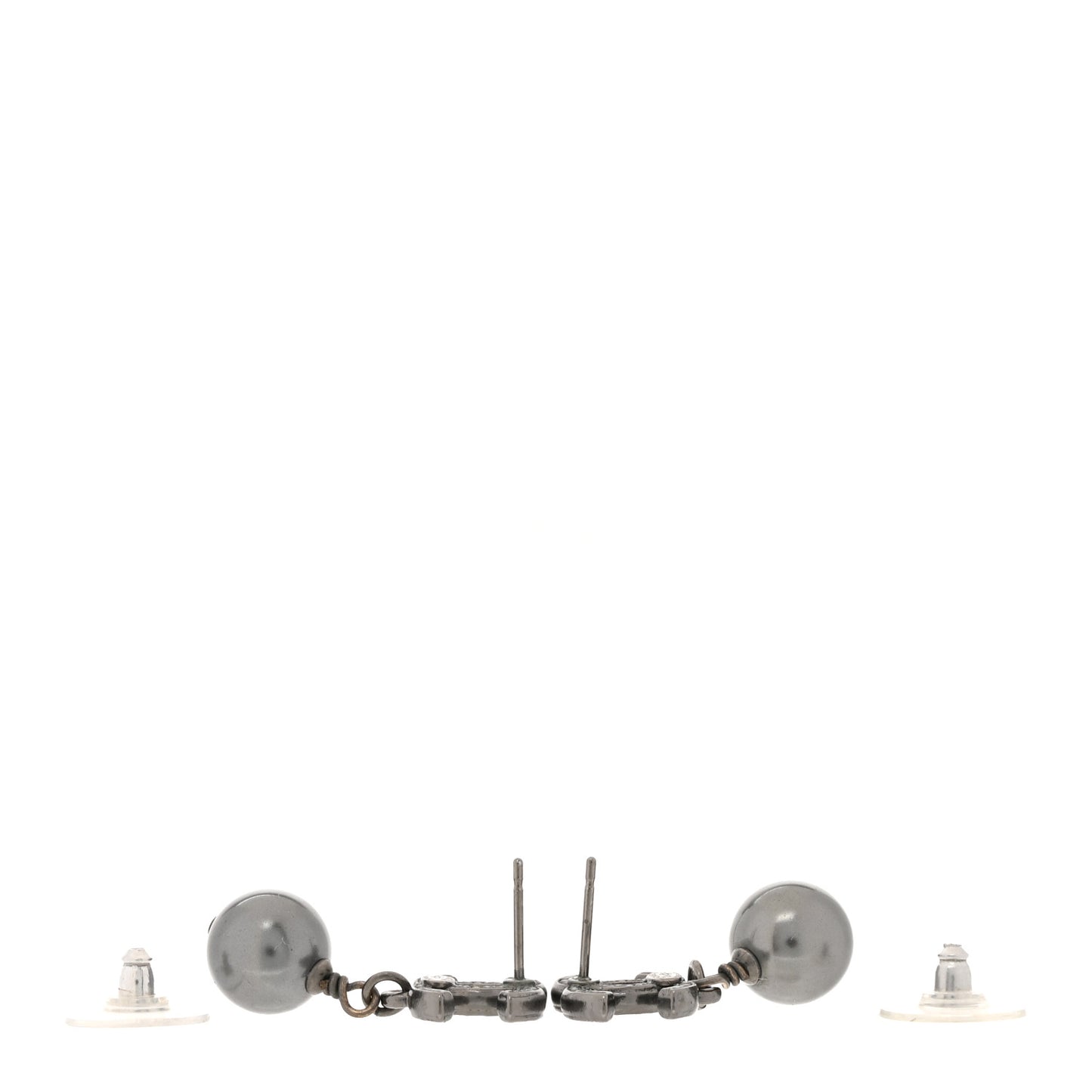 Pearl CC Drop Earrings Ruthenium Grey