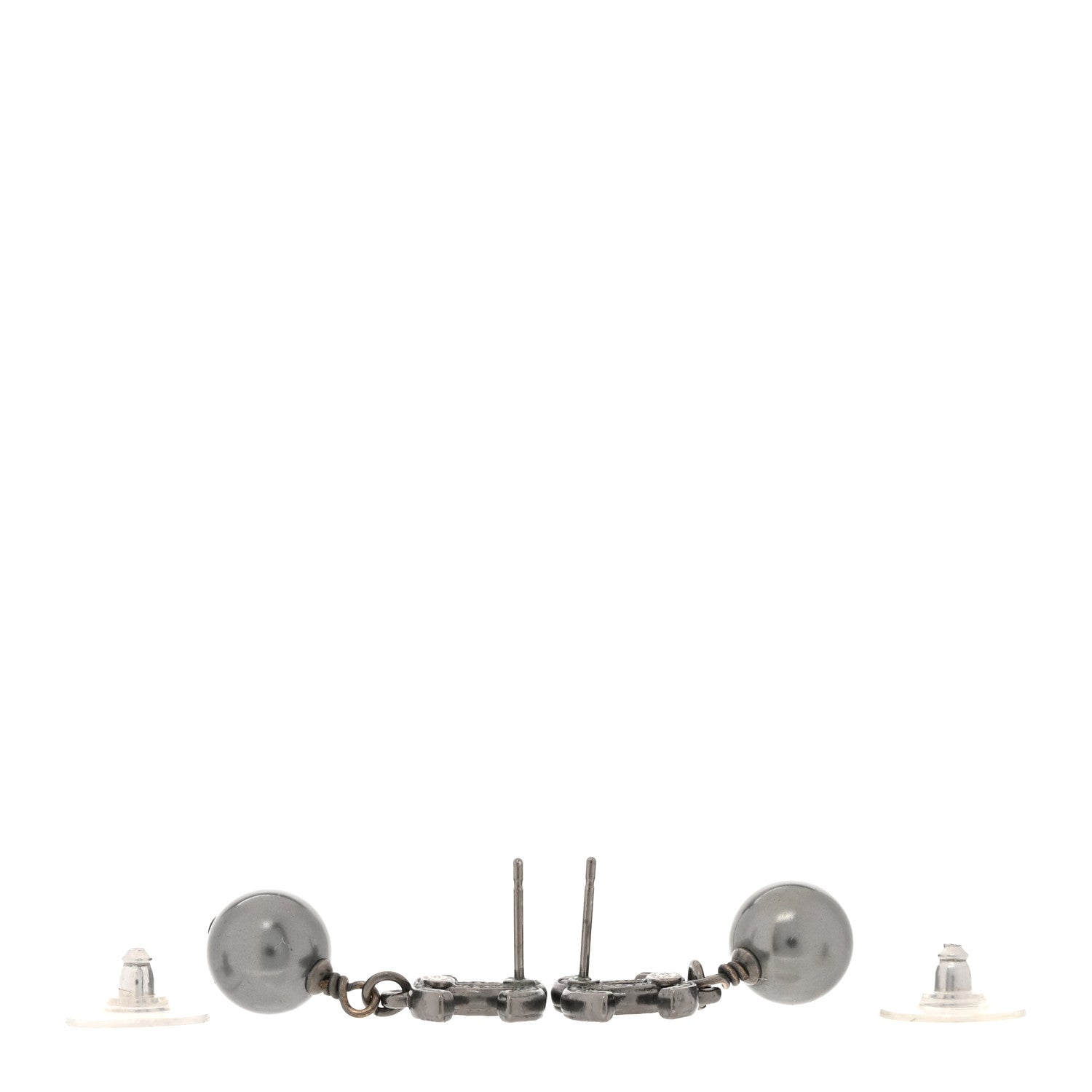 Chanel Pearl CC Drop Earrings Ruthenium Grey 3 of 5