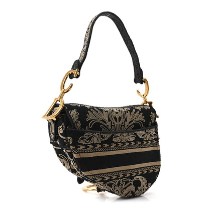 Christian Dior Canvas Embroidered Ornamental Cornely Saddle Bag Black Beige 3 of 11