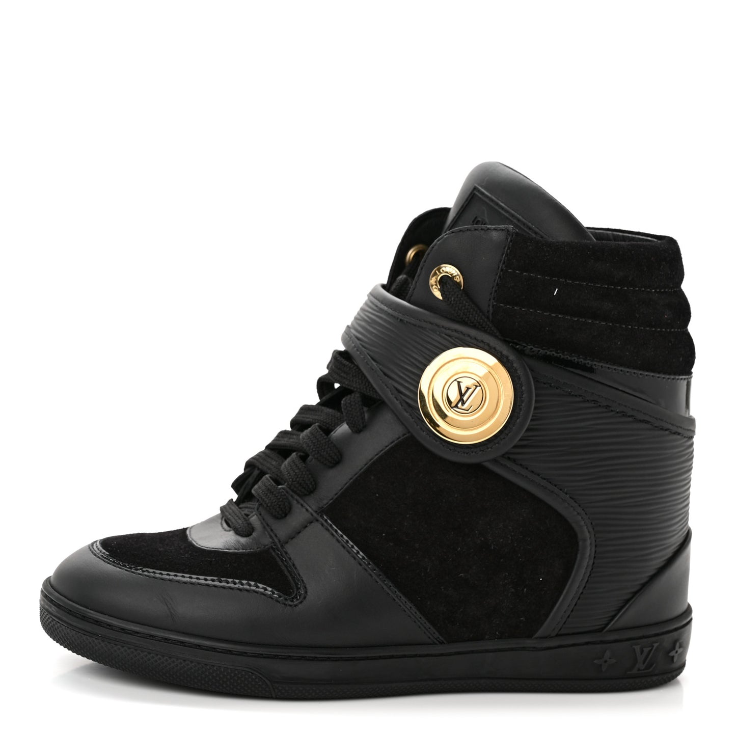 Epi Suede Postmark Wedge Sneakers 36 Black