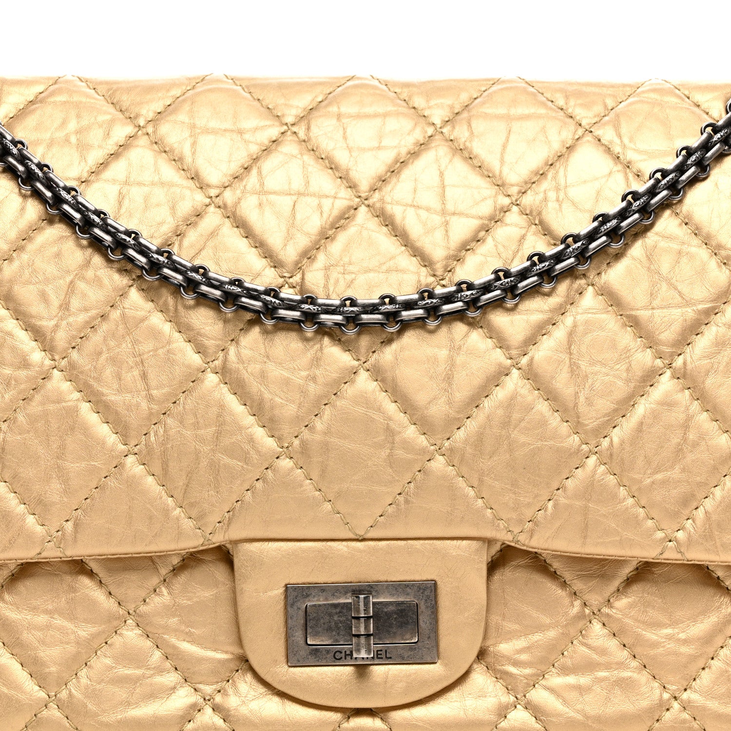 Chanel Metallic Aged Calfskin Quilted 2.55 Reissue 227 Flap Pale Gold 8 of 10