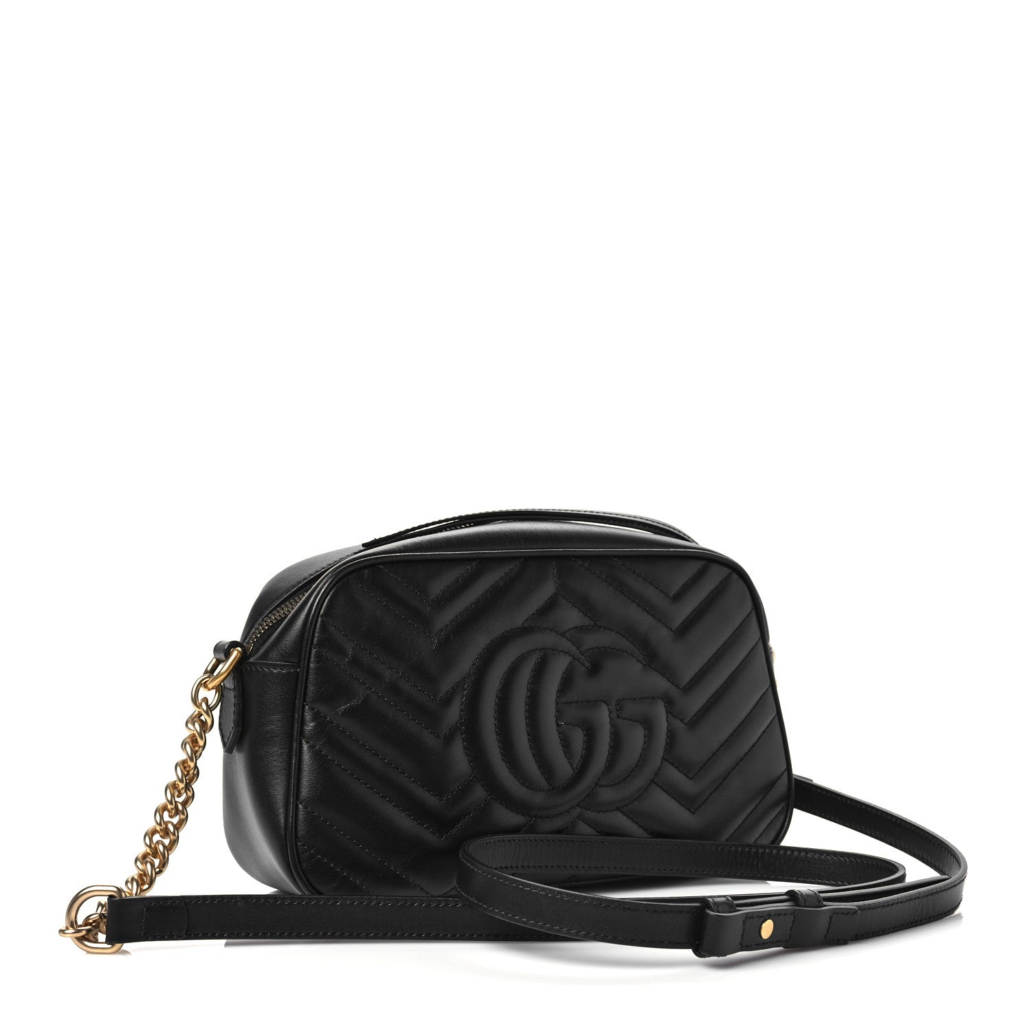 Gucci Calfskin Matelasse Small GG Marmont Chain Shoulder Bag Black 3 of 7