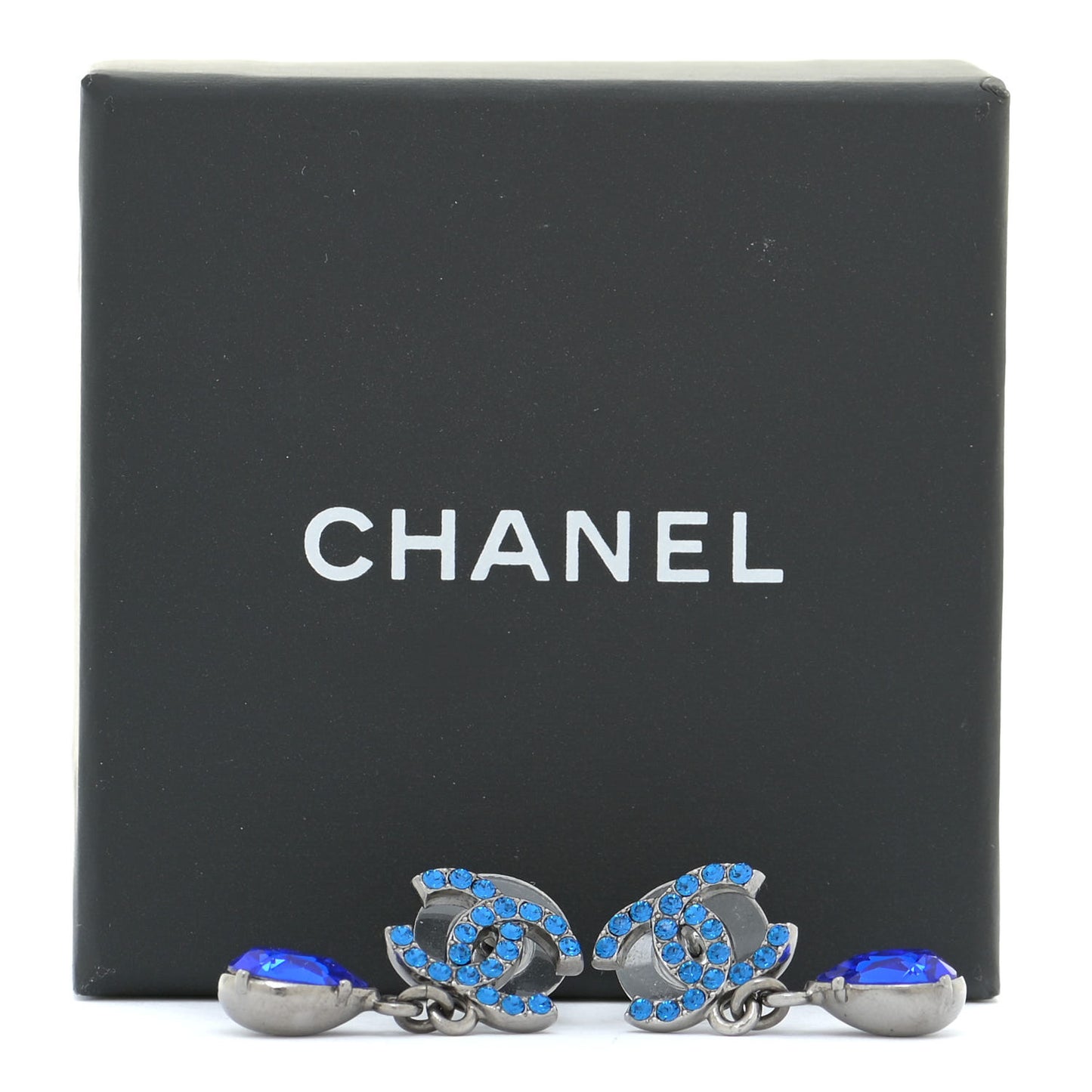 Crystal CC Drop Earrings Blue