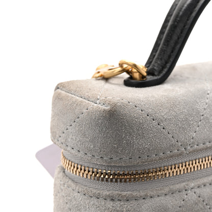 Chanel Suede Calfskin Shiny Lambskin Quilted Top Handle Slim Vanity Case With Chain Grey Black 11 of 13