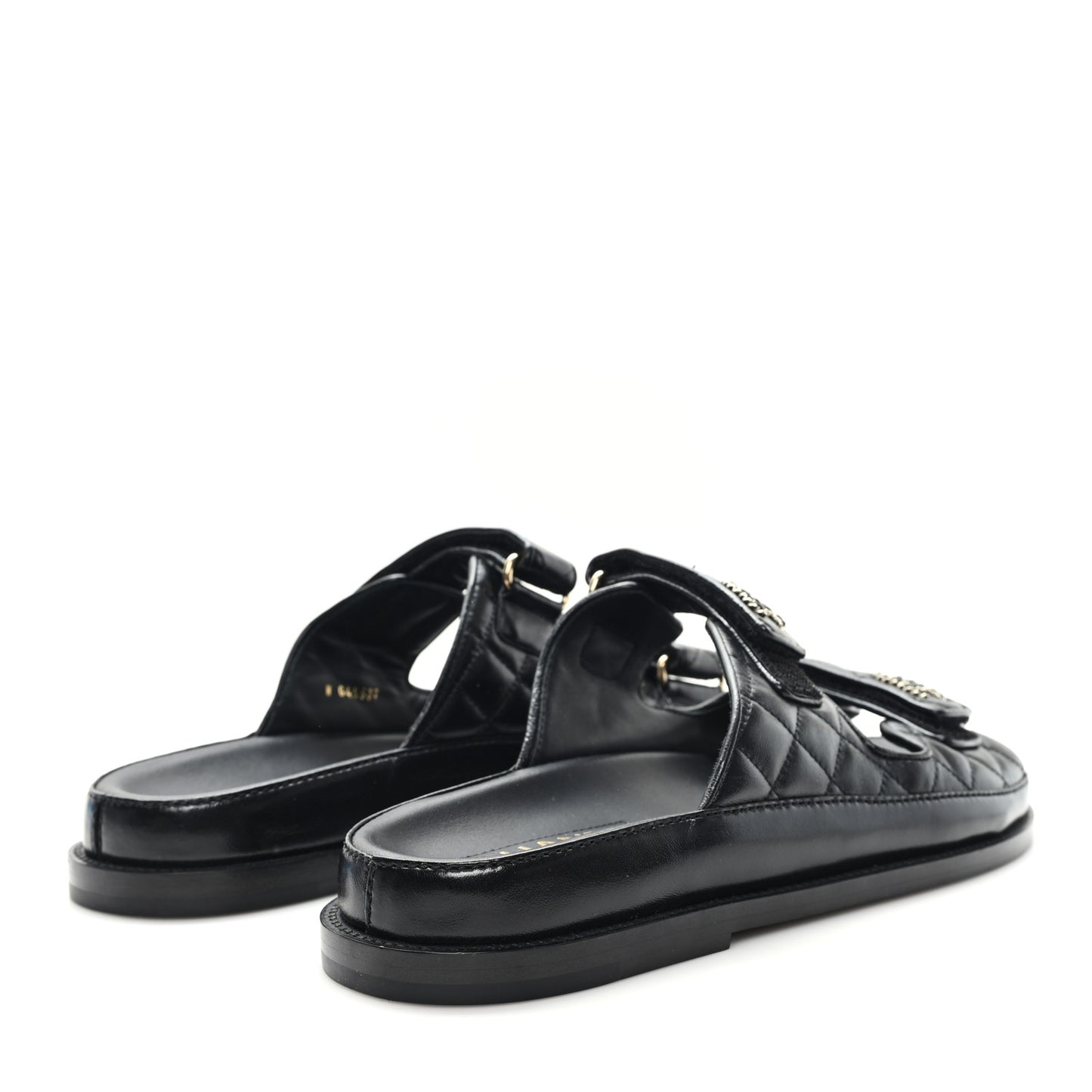 Lambskin Quilted Velcro Dad Chain CC Slide Sandals 40 Black
