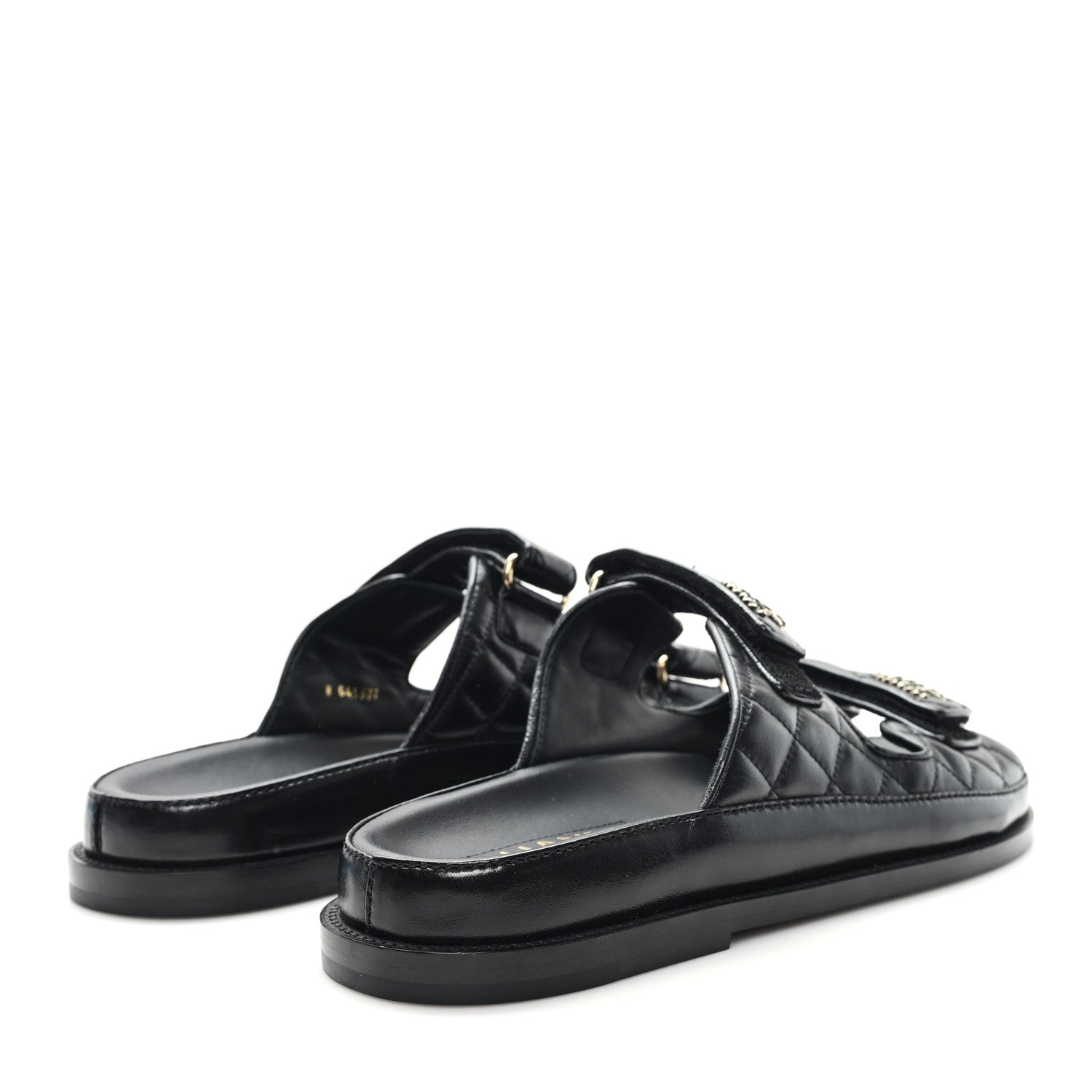 Chanel Lambskin Quilted Velcro Dad Chain CC Slide Sandals 40 Black 5 of 9