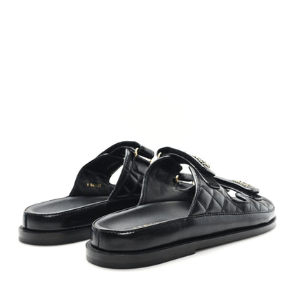 Chanel Lambskin Quilted Velcro Dad Chain CC Slide Sandals 40 Black 5 of 9