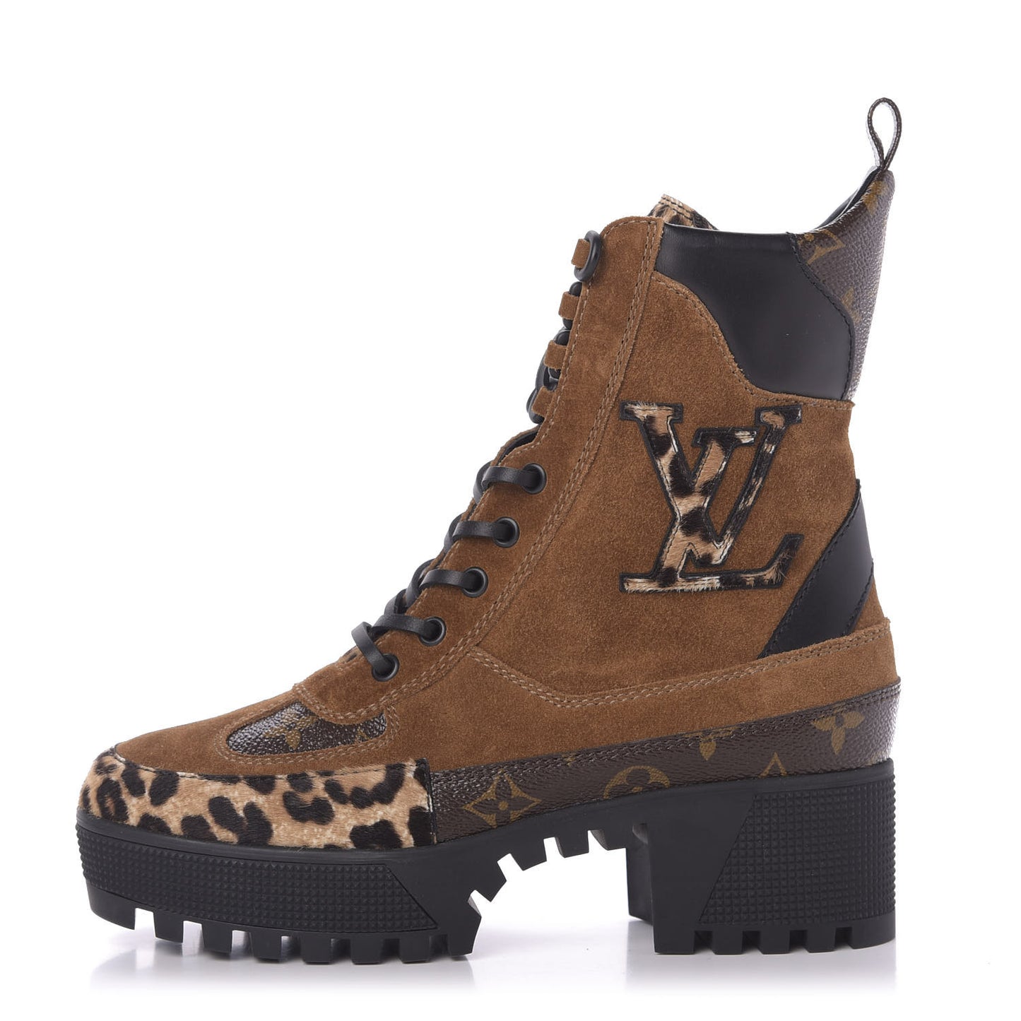 Suede Calfskin Monogram Laureate Platform Desert Boots 36.5 Cognac