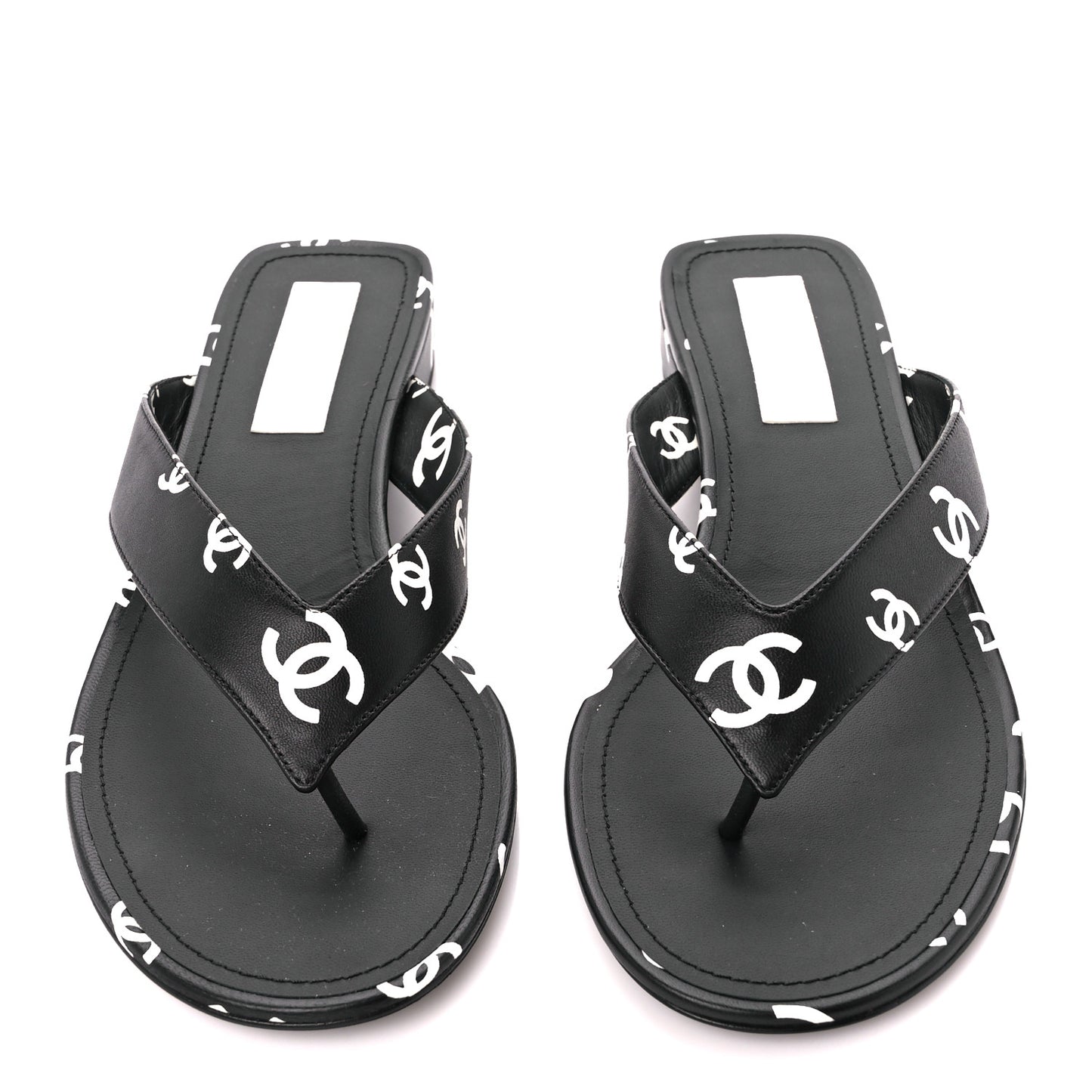 Printed Lambskin Coco Beach Thong Sandals 41 Black White