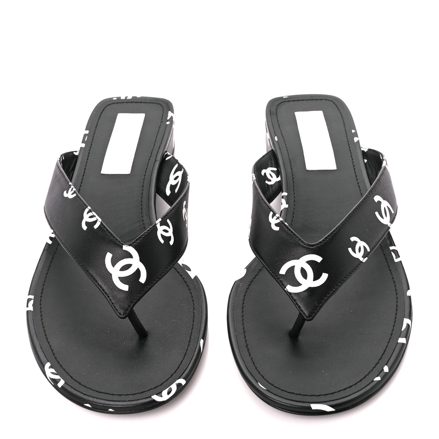 Chanel Printed Lambskin Coco Beach Thong Sandals 41 Black White 2 of 9