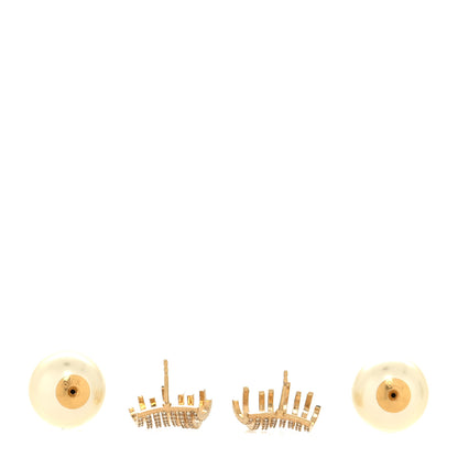 Christian Dior Pearl Crystal Tribal Earrings Gold 3 of 4