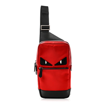 Fendi Nylon Vitello Liberty Monster Eyes Sling Bag Red Black 1 of 11