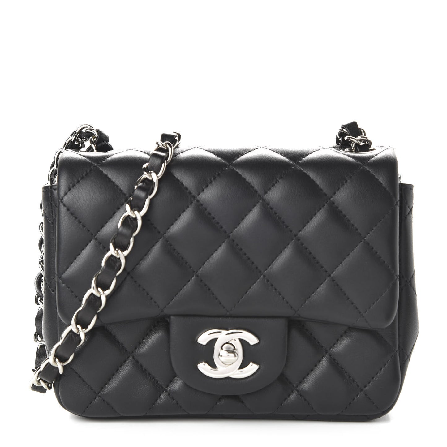 Lambskin Quilted Mini Square Flap Black