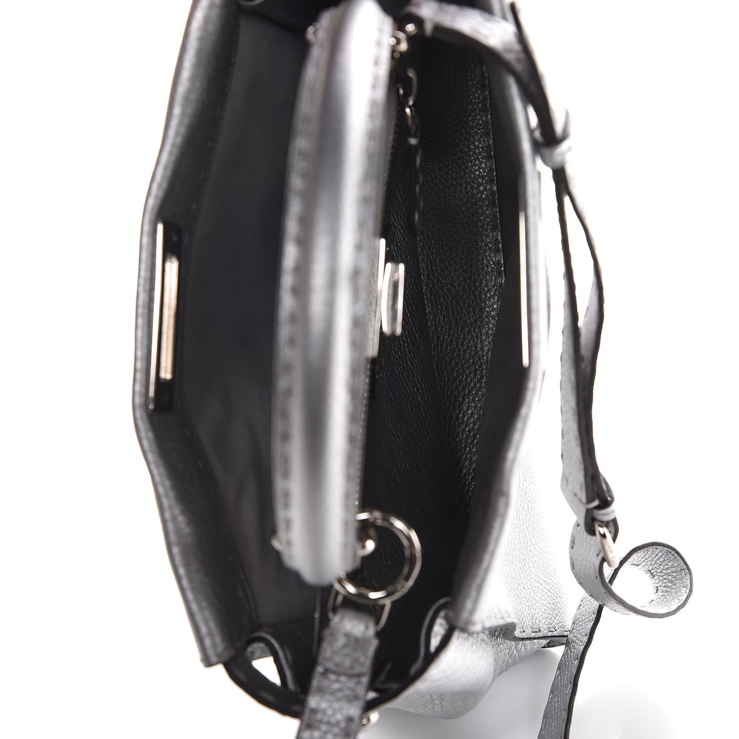 Cuoio Romano Lux Selleria Medium Peekaboo Iconic Satchel Argento