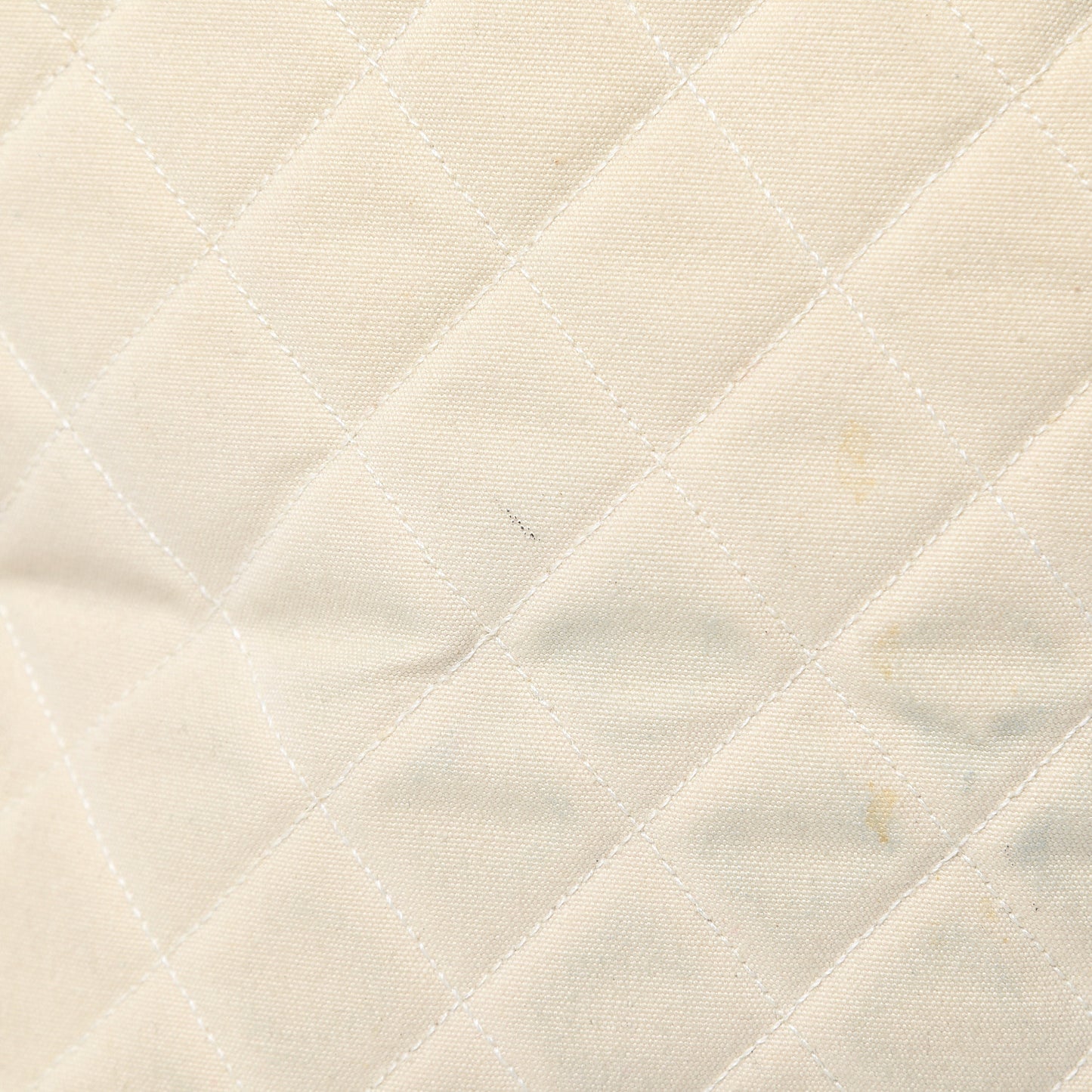 Lambskin Canvas Quilted CC Drawstring Shoulder Bag Beige Navy