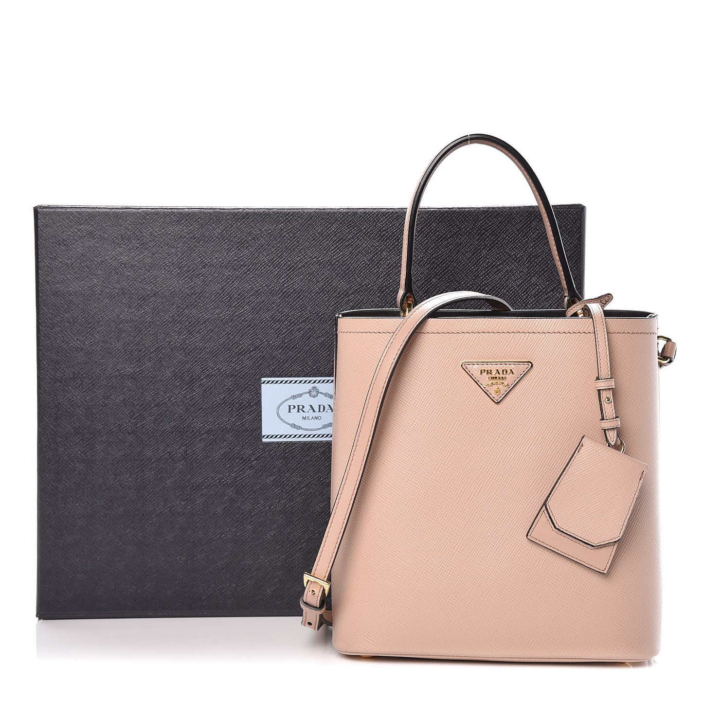 Saffiano Cuir Medium Panier Bucket Bag Cipria Black