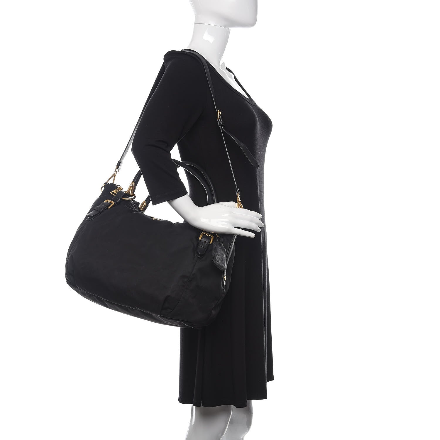 Prada Tessuto Nylon Soft Calf Tote Black 2 of 16