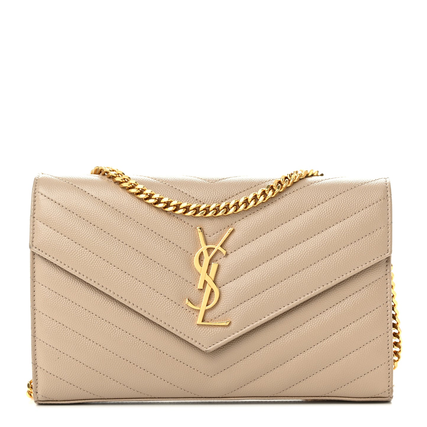 Grain De Poudre Matelasse Chevron Monogram Chain Wallet Dark Beige