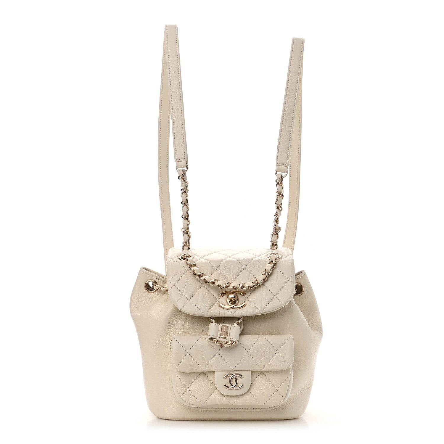 Chanel Glazed Aged Calfskin Quilted Small Duma Drawstring Backpack White 1 of 10