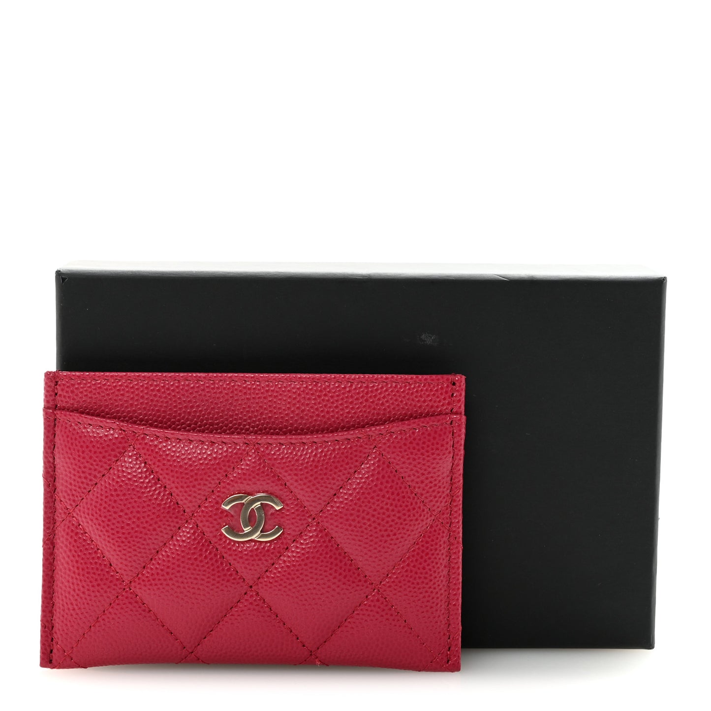 Caviar Quilted Card Holder Dark Pink