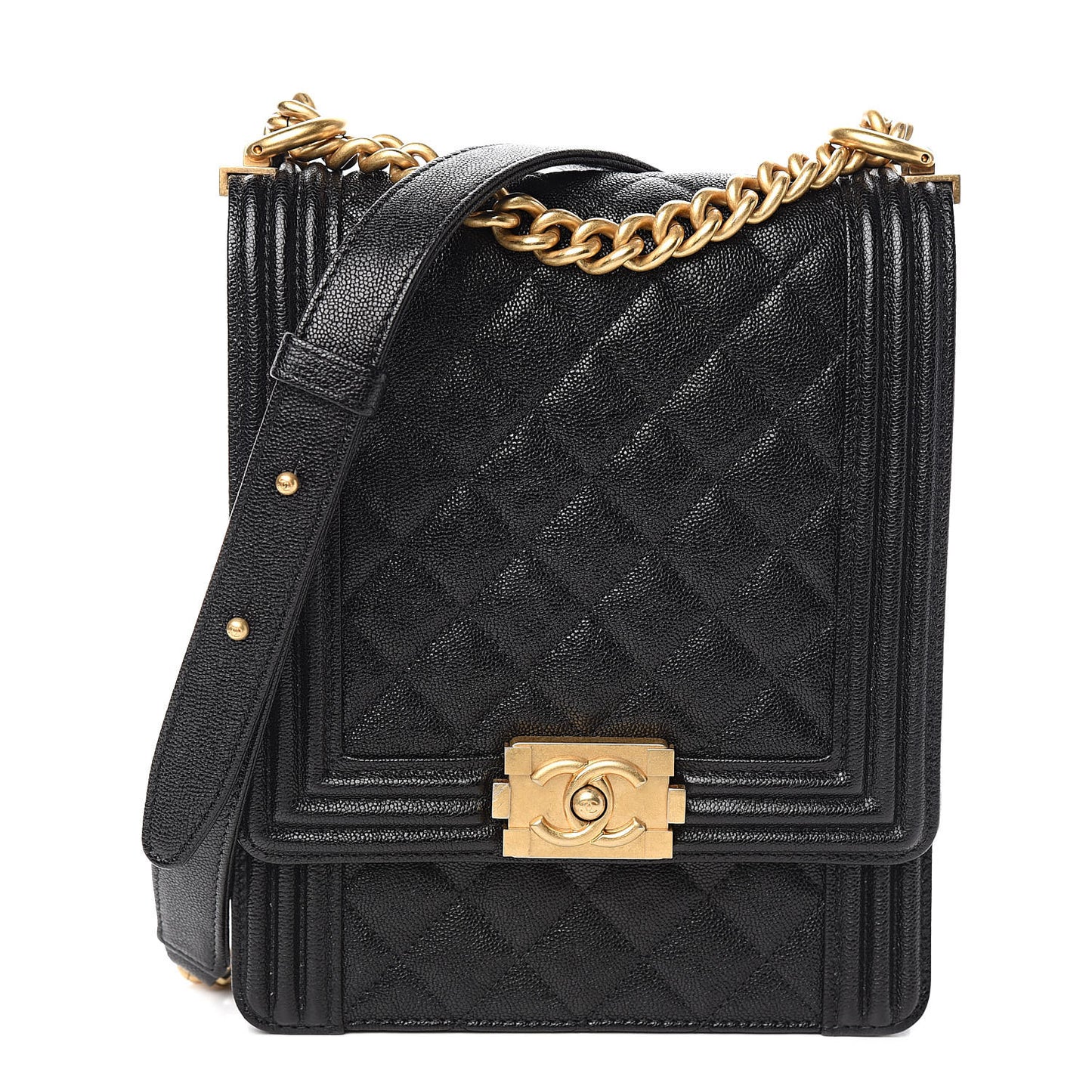 Caviar Quilted North South Boy Flap Black