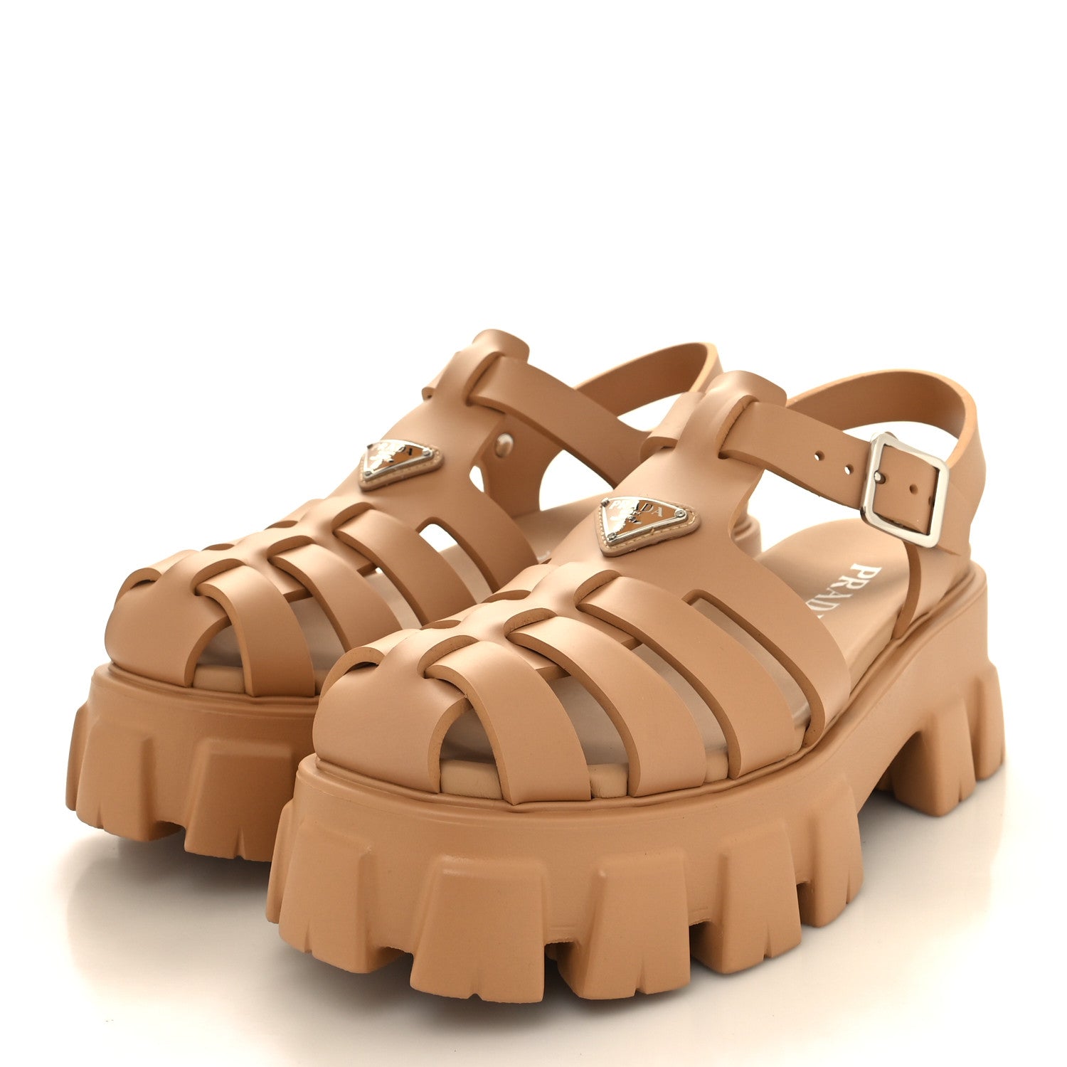 Prada Foam Rubber Metal Triangle Logo Monolith 55mm Cage Sandals 41 Orzo 3 of 8