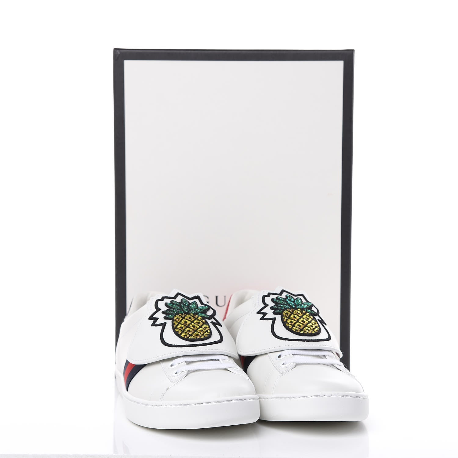 Gucci Calfskin Ayers Crystal Web Womens New Ace Pineapple Sneakers 38 White 10 of 10