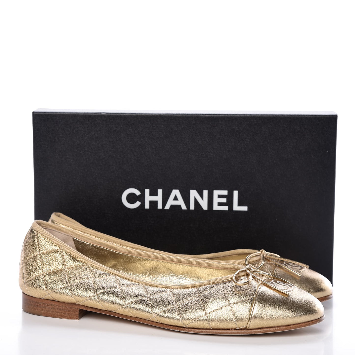 Metallic Lambskin Quilted CC Cap Toe Ballet Flats 40 Gold