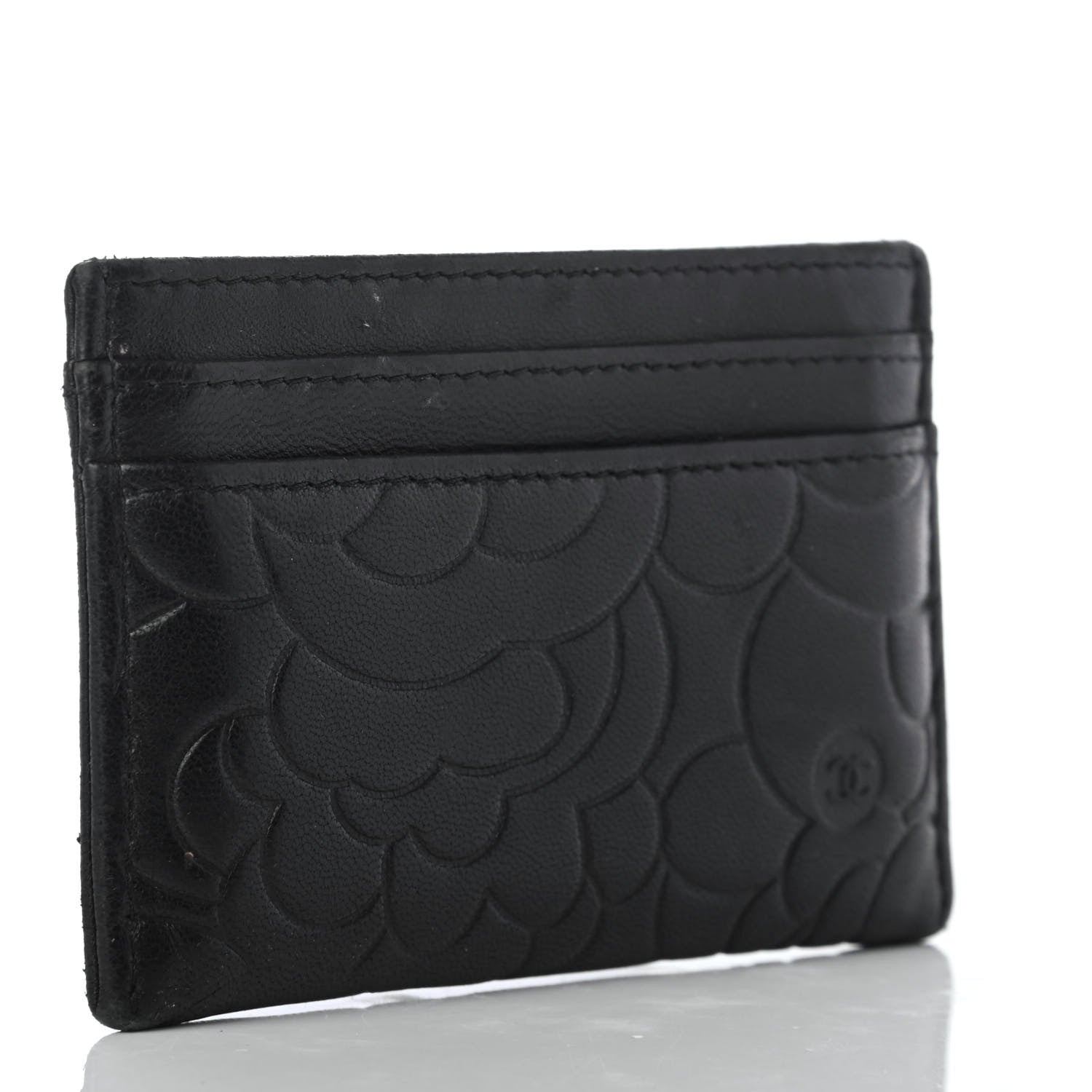 Chanel Lambskin Camellia Embossed Card Holder Black 2 of 7