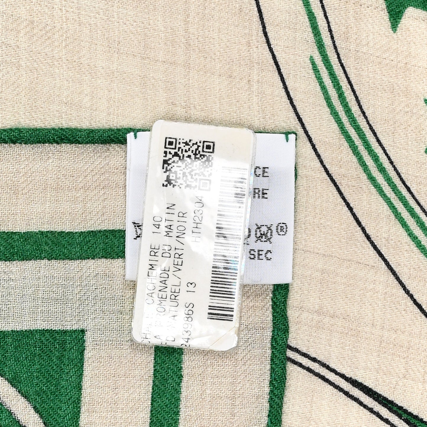 Cashmere Silk La Promenade du Matin Bandana Shawl 140 Naturel Vert Noir