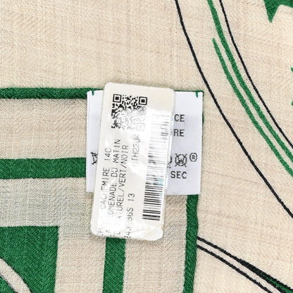 Hermes Cashmere Silk La Promenade du Matin Bandana Shawl 140 Naturel Vert Noir 5 of 5
