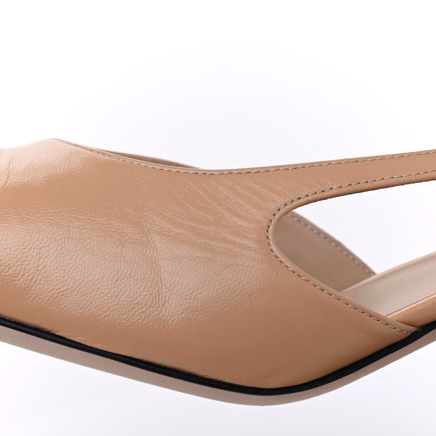 Goatskin Grosgrain Cap Toe CC Slingback Pumps 39.5 Beige Black