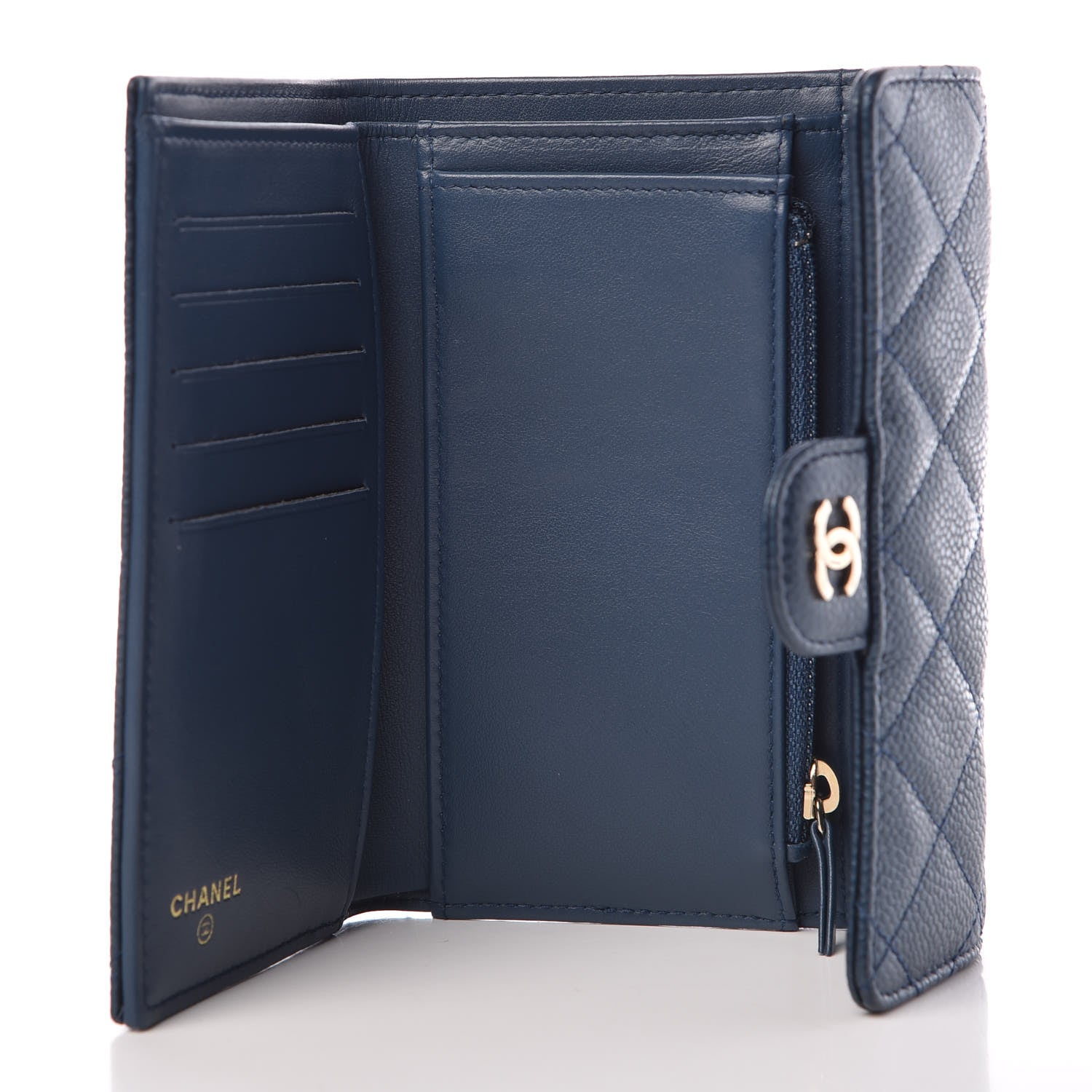Chanel Metallic Caviar Quilted Medium Flap Wallet Dark Blue 5 of 9