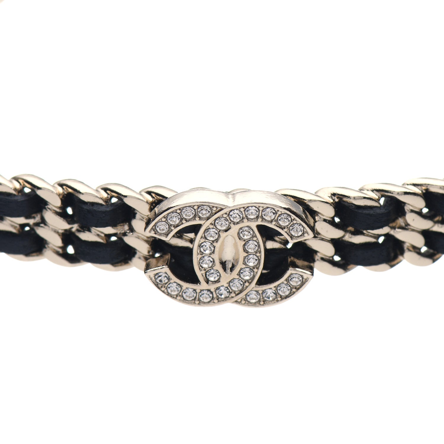 Chanel Metal Lambskin Crystal CC Choker Necklace Black Gold 3 of 4