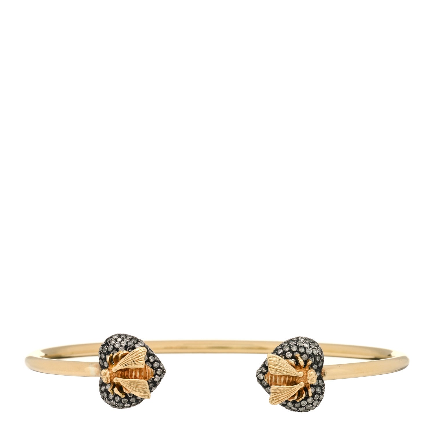 Gucci 18K Yellow Gold Sterling Silver Gray Diamond Le Marche Des Merveilles Bee Heart Cuff Bracelet 1 of 4