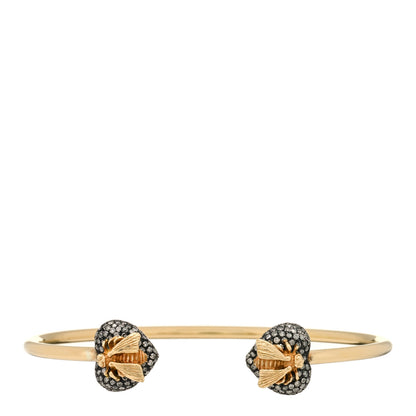 Gucci 18K Yellow Gold Sterling Silver Gray Diamond Le Marche Des Merveilles Bee Heart Cuff Bracelet 1 of 4