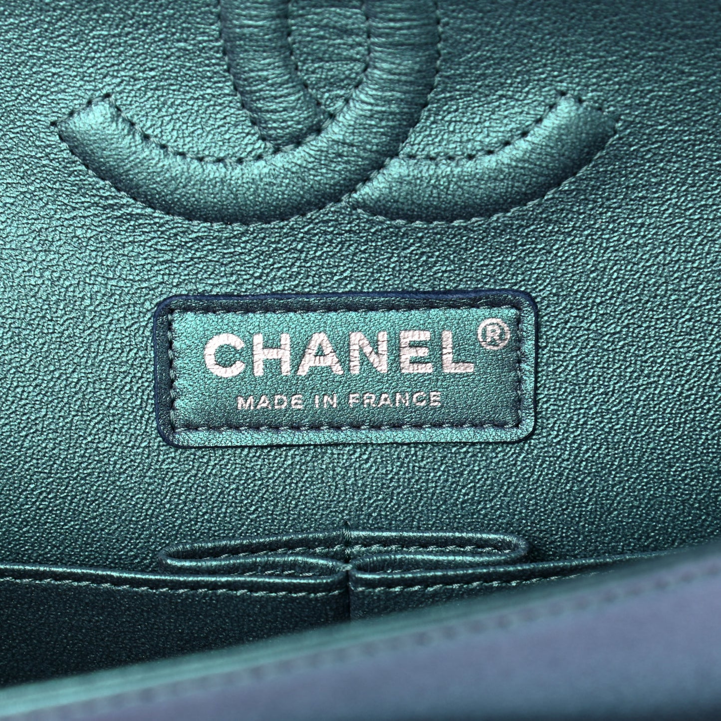 Iridescent Lambskin Quilted Medium Double Flap Turquoise