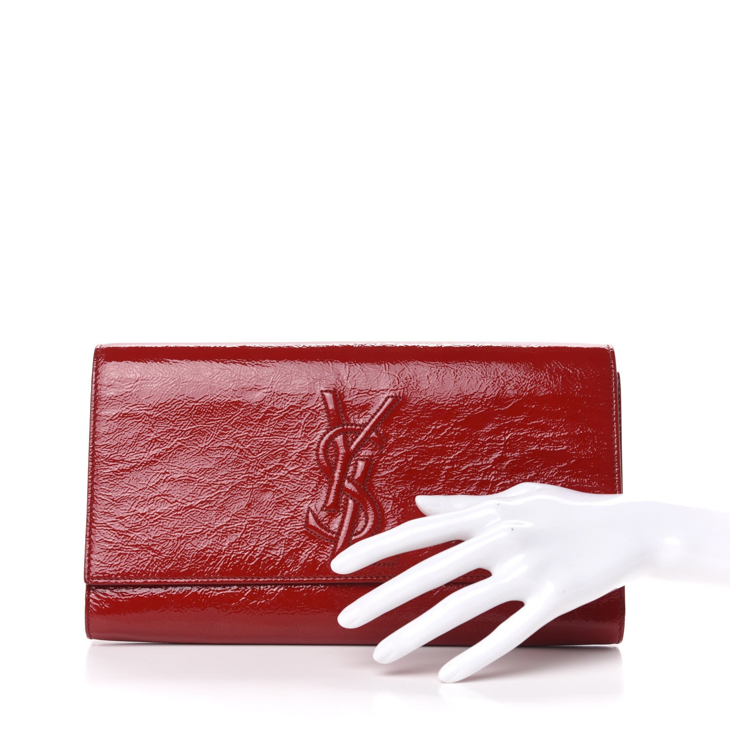 Saint Laurent Textured Patent Monogram Large Belle De Jour Clutch Red 2 of 6