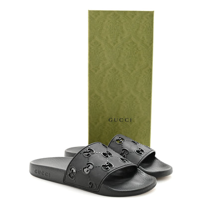 Gucci Rubber GG Monogram Perforated Womens Slide Sandals 37 Black 8 of 8