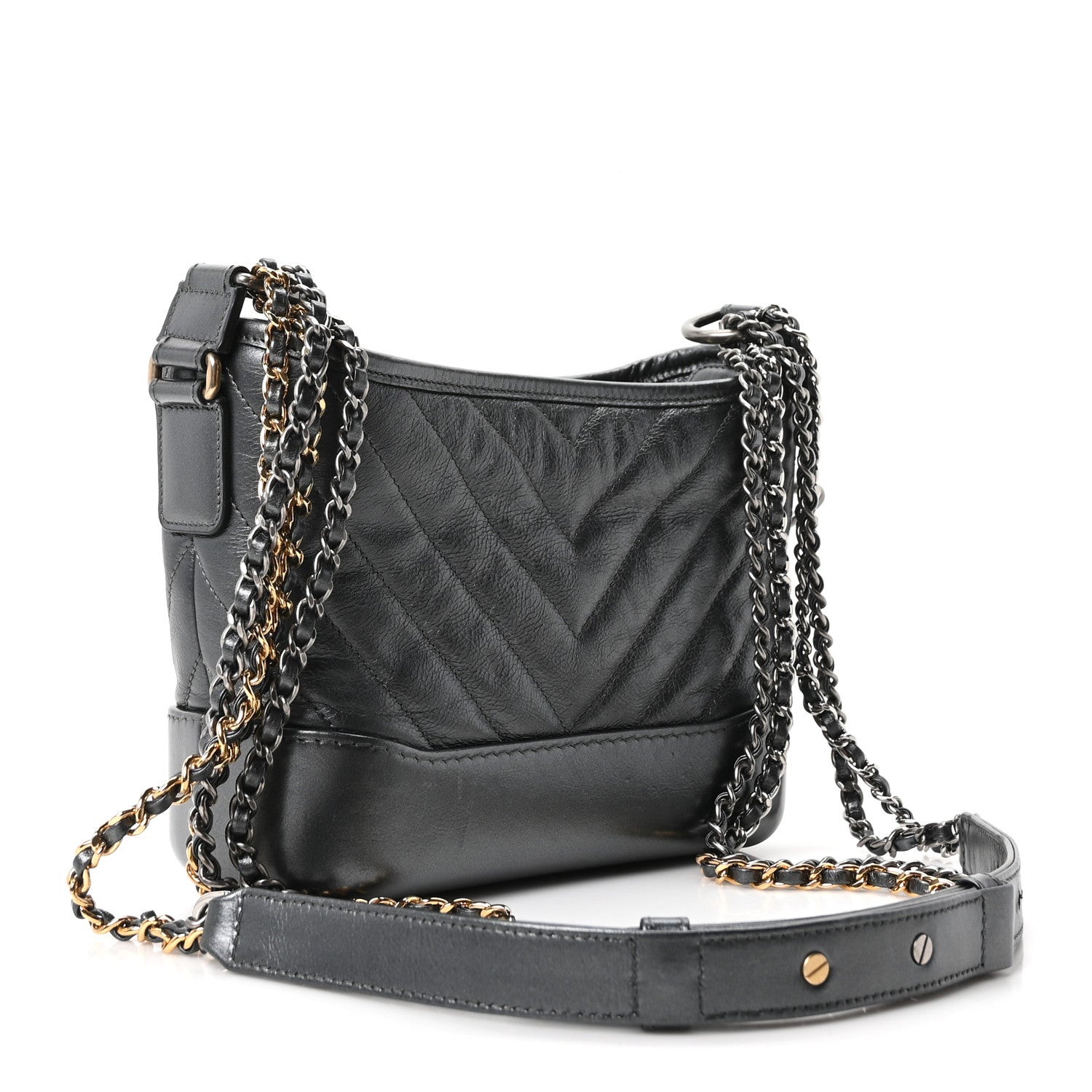 Chanel Metallic Aged Calfskin Chevron Quilted Small Gabrielle Hobo Dark Grey 3 of 10