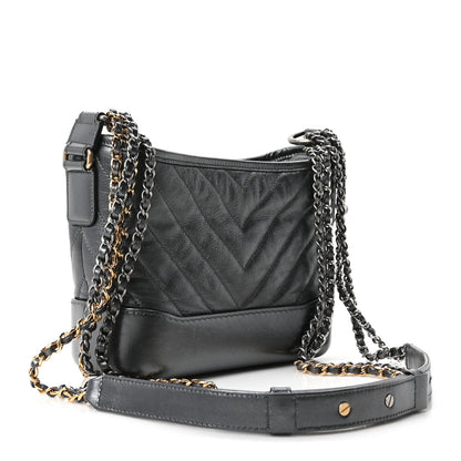 Chanel Metallic Aged Calfskin Chevron Quilted Small Gabrielle Hobo Dark Grey 3 of 10