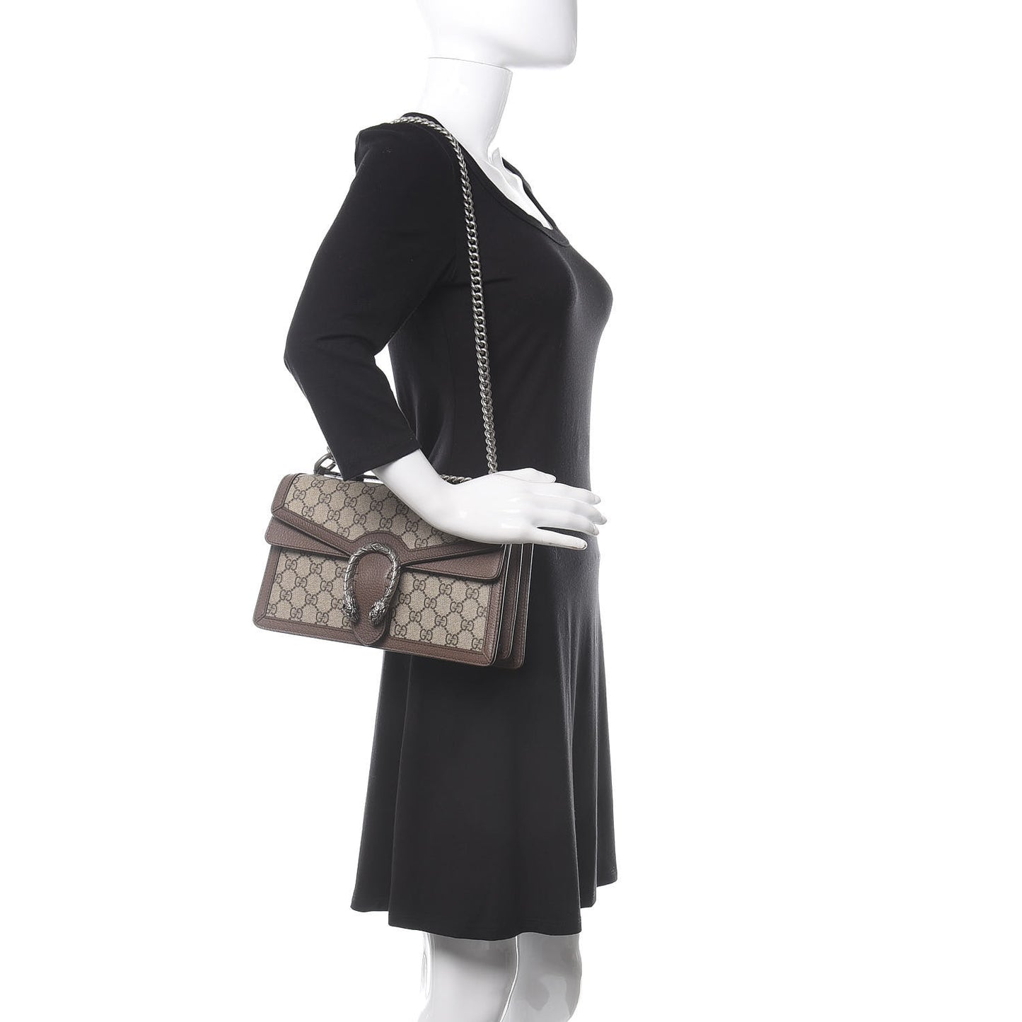 GG Supreme Monogram Textured Dollar Calfskin Top Handle Dionysus Shoulder Bag Beige Ebony New Acero