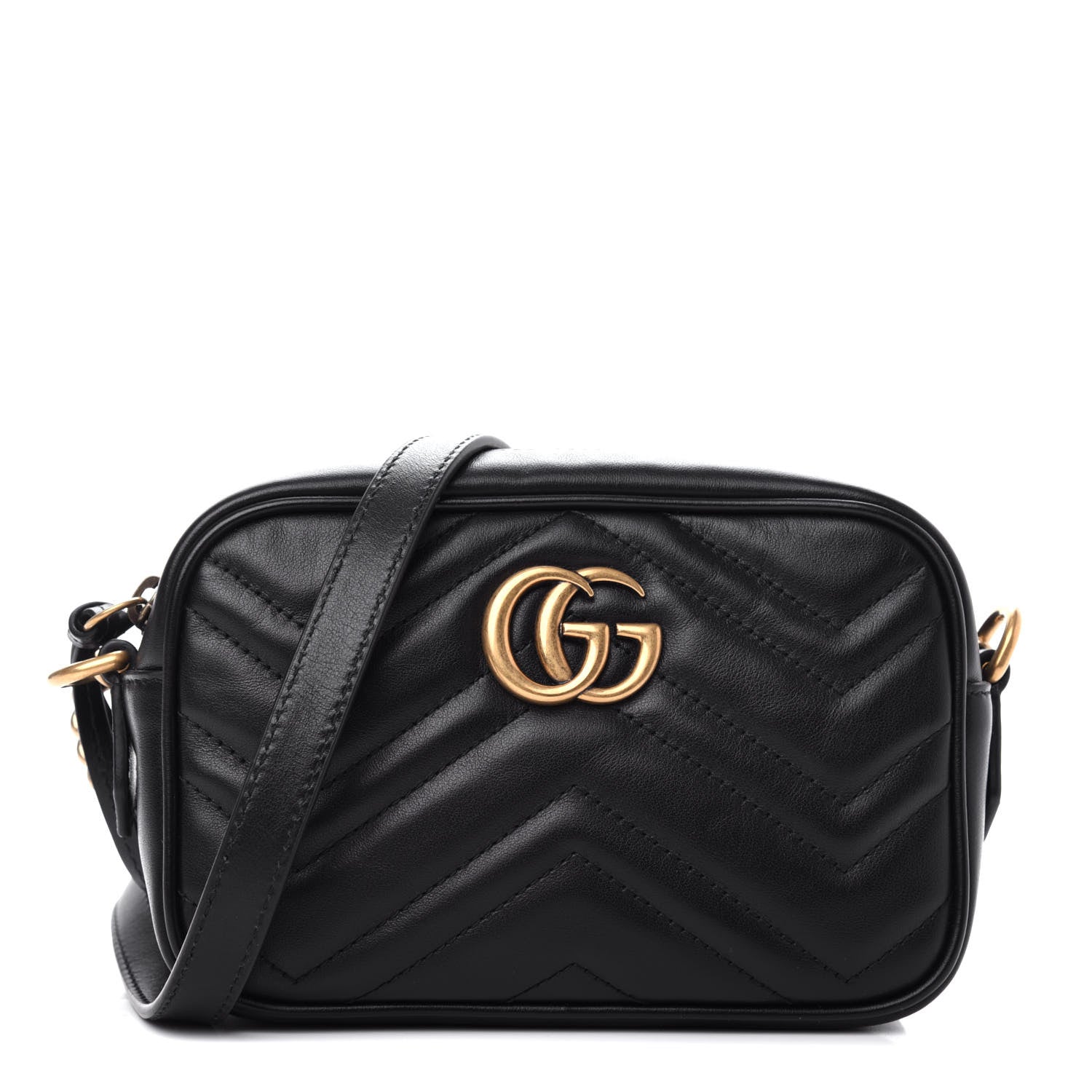 Gucci Calfskin Matelasse Mini GG Marmont Chain Shoulder Bag Black 1 of 10