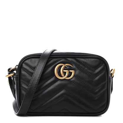 Gucci Calfskin Matelasse Mini GG Marmont Chain Shoulder Bag Black 1 of 10