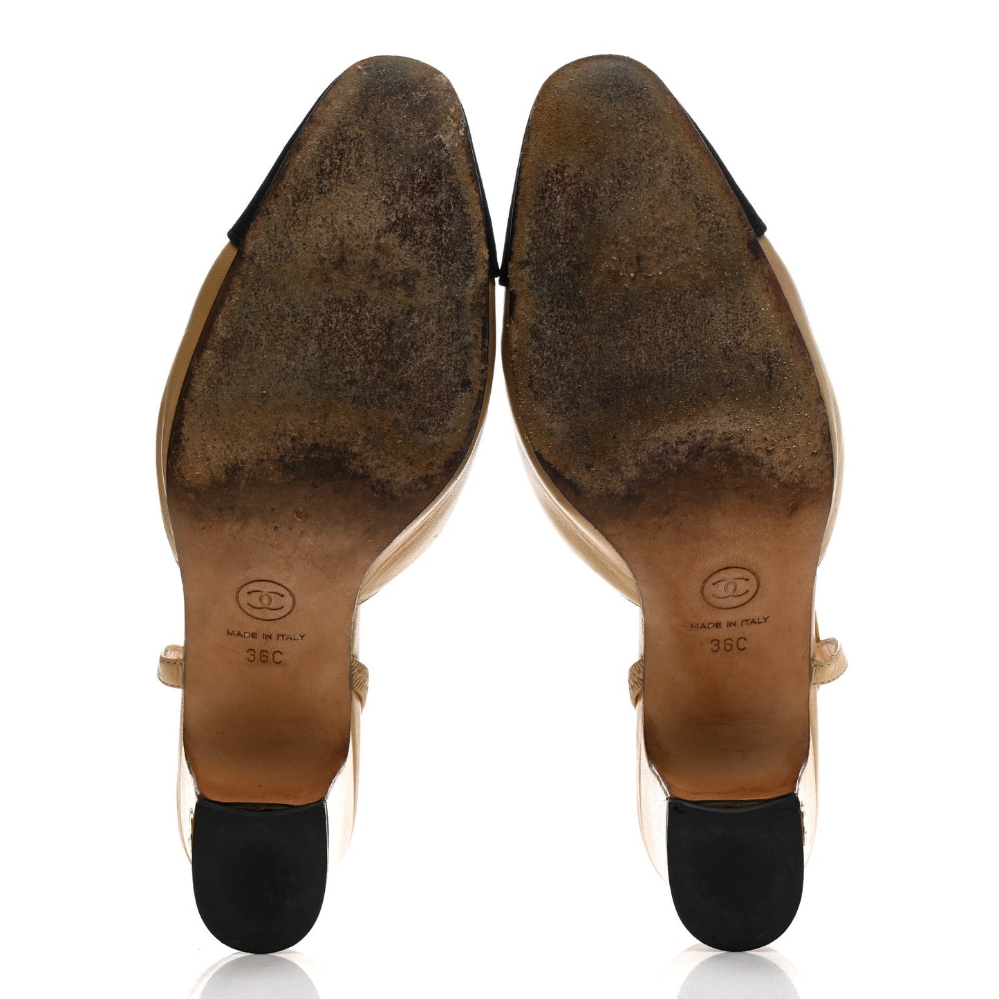 Goatskin Grosgrain Cap Toe CC Slingback Pumps 36 Beige Black