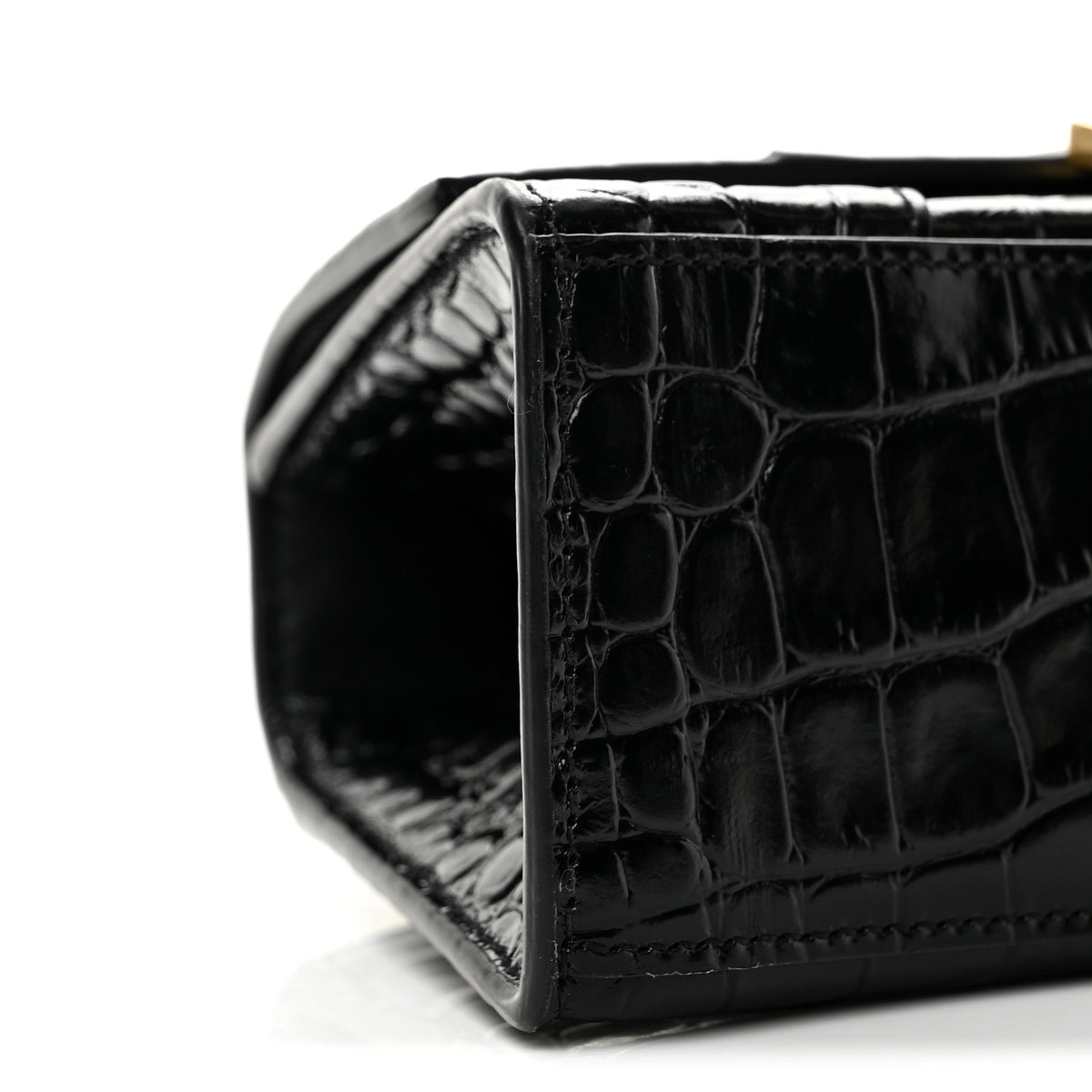 Balenciaga Shiny Calfskin Crocodile Embossed Hourglass Top Handle Bag XS Black 9 of 12