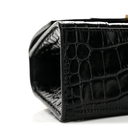 Balenciaga Shiny Calfskin Crocodile Embossed Hourglass Top Handle Bag XS Black 9 of 12